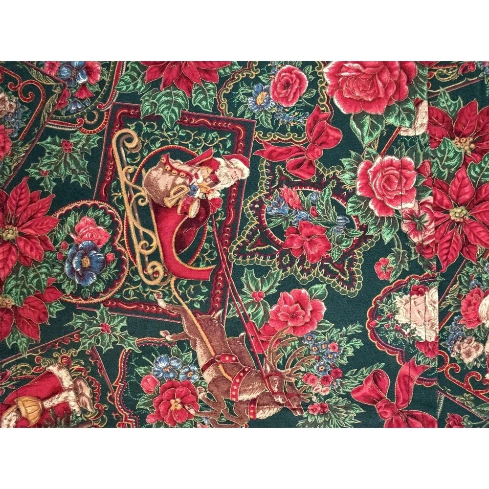 VTG Handmade Christmas Santa Reversible Fabric Placemats Set 6 Cotton Floral